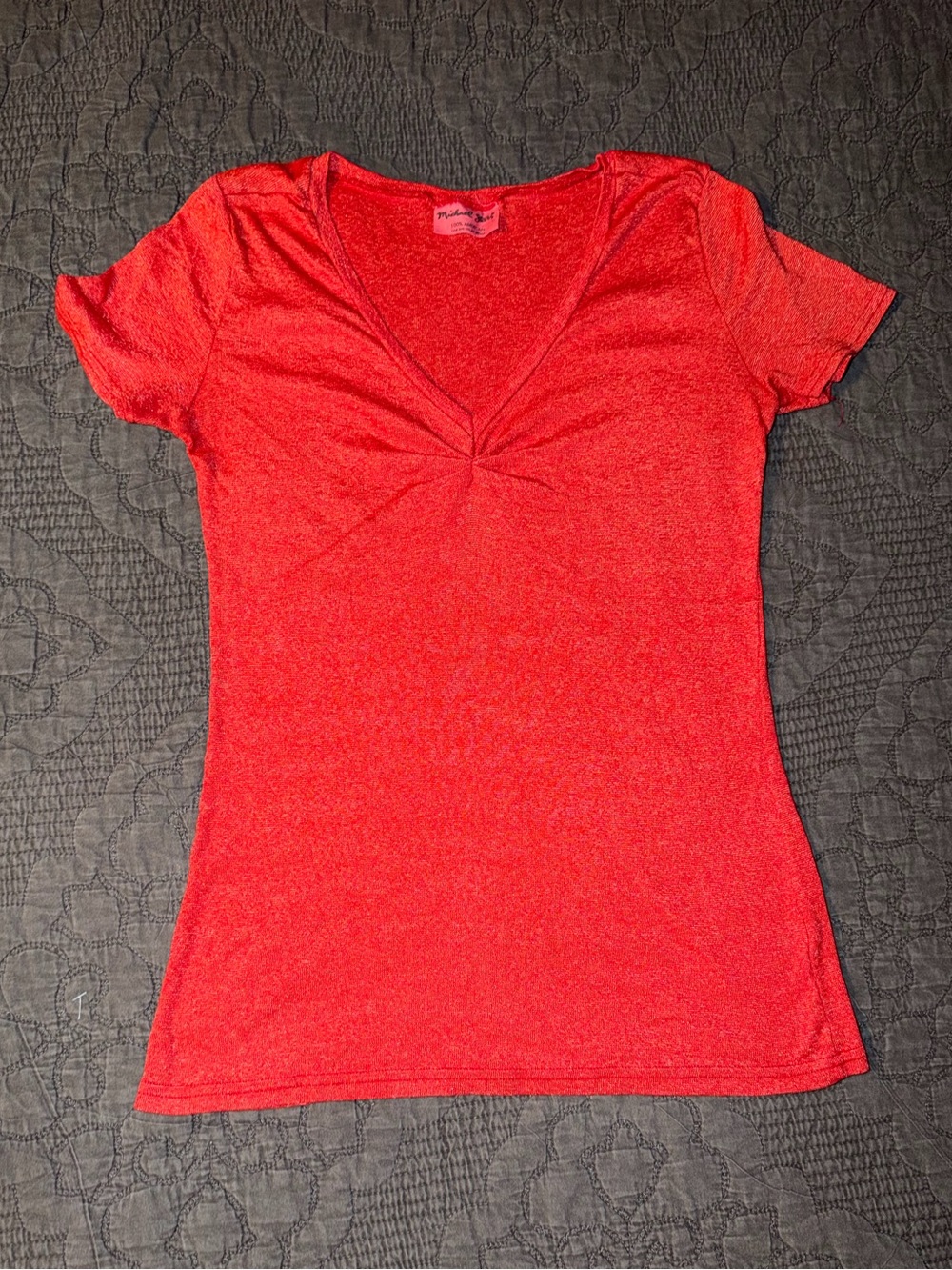 Michael Stars V-Neck Shine Tee-Red Women’s Size-One Size Fits Most
